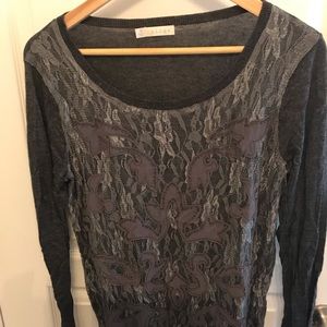 Charcoal Grey Hinge Appliqué Lace Sweater